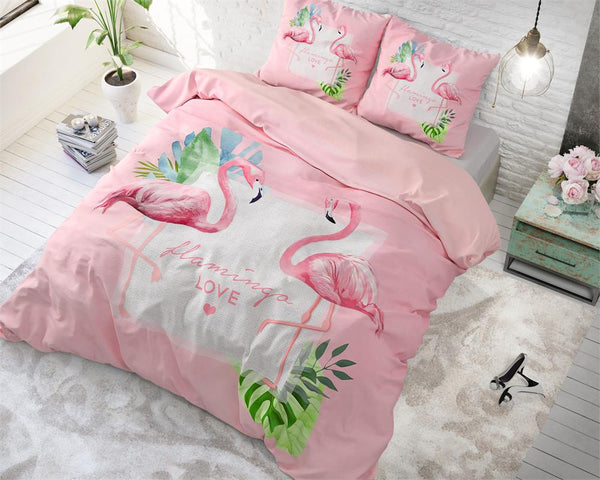 Posteljnina Sunny flamingo - roza